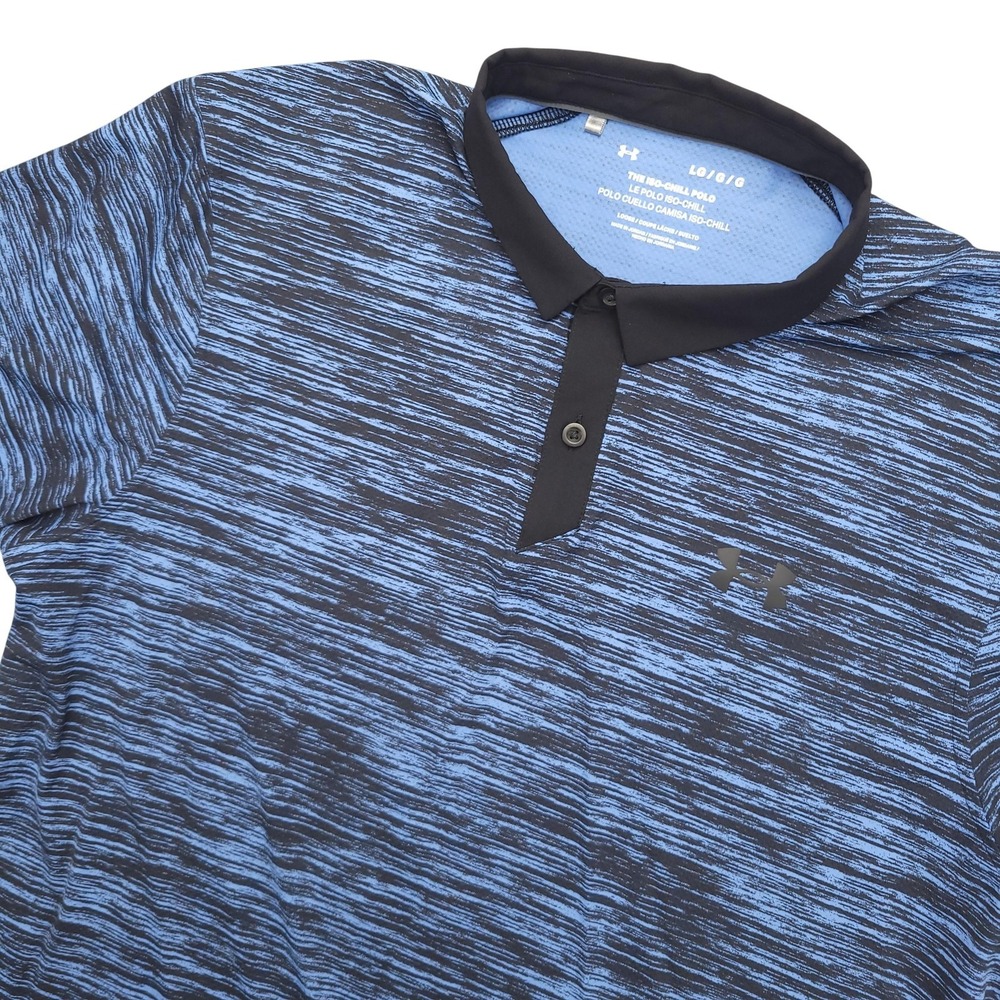 Under Armour Iso-Chill Polo Shirt Mens Large Blue Stripe‎ Golf Performance Top